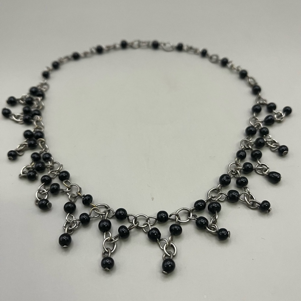 Classic Black and Silver Beaded Necklace with Dangling necklace